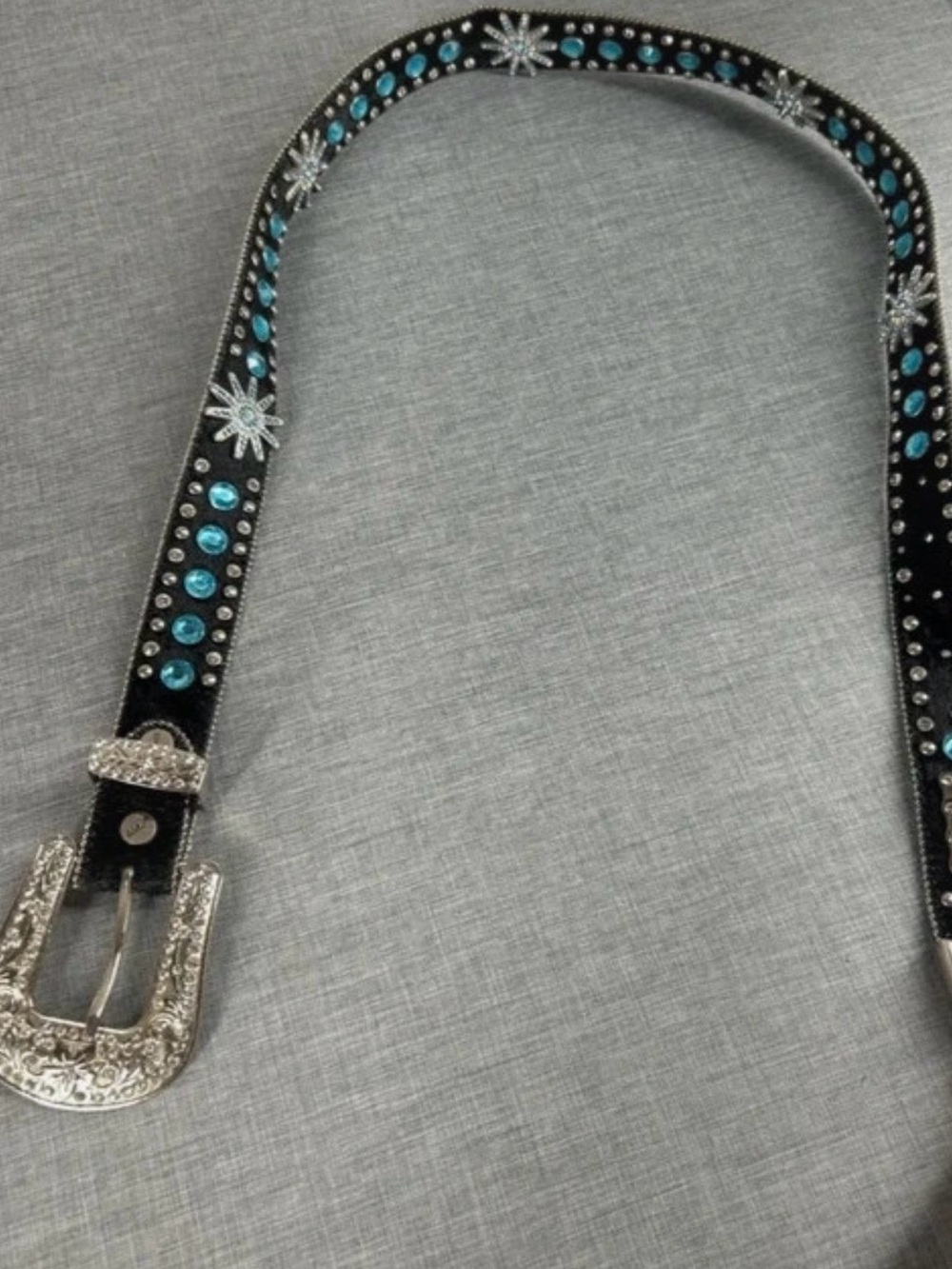 Black Western Crystal Belt with Turquoise Accents